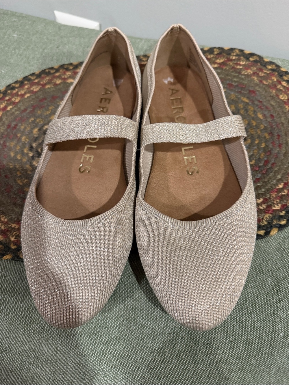AEROSOLES Sparkle Mary Jane Flats in Light Beige